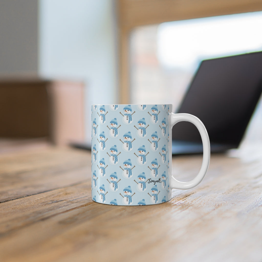 Blue Scarf Snowmen Mug