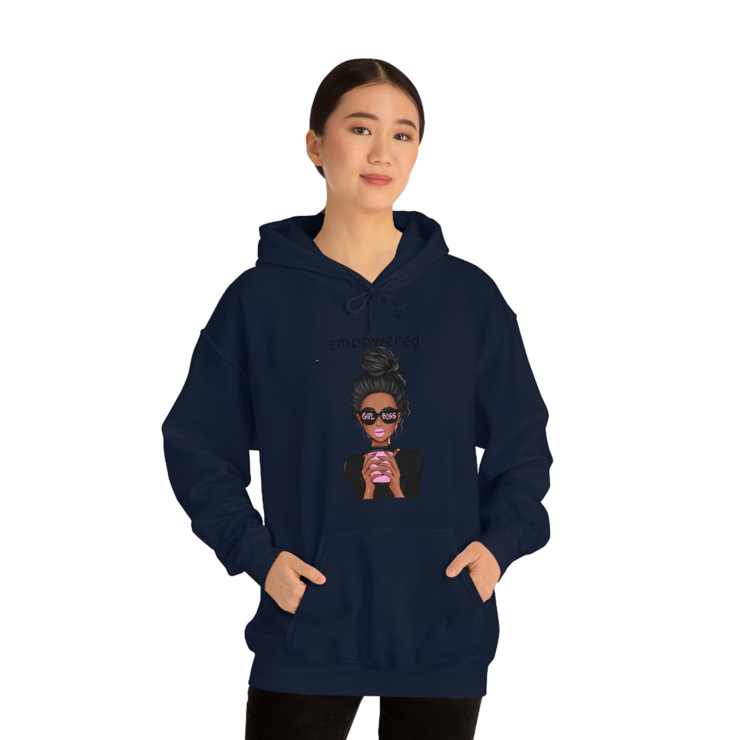 Empowered Girl (African American with black hair) Boss Hooded Sweatshirt