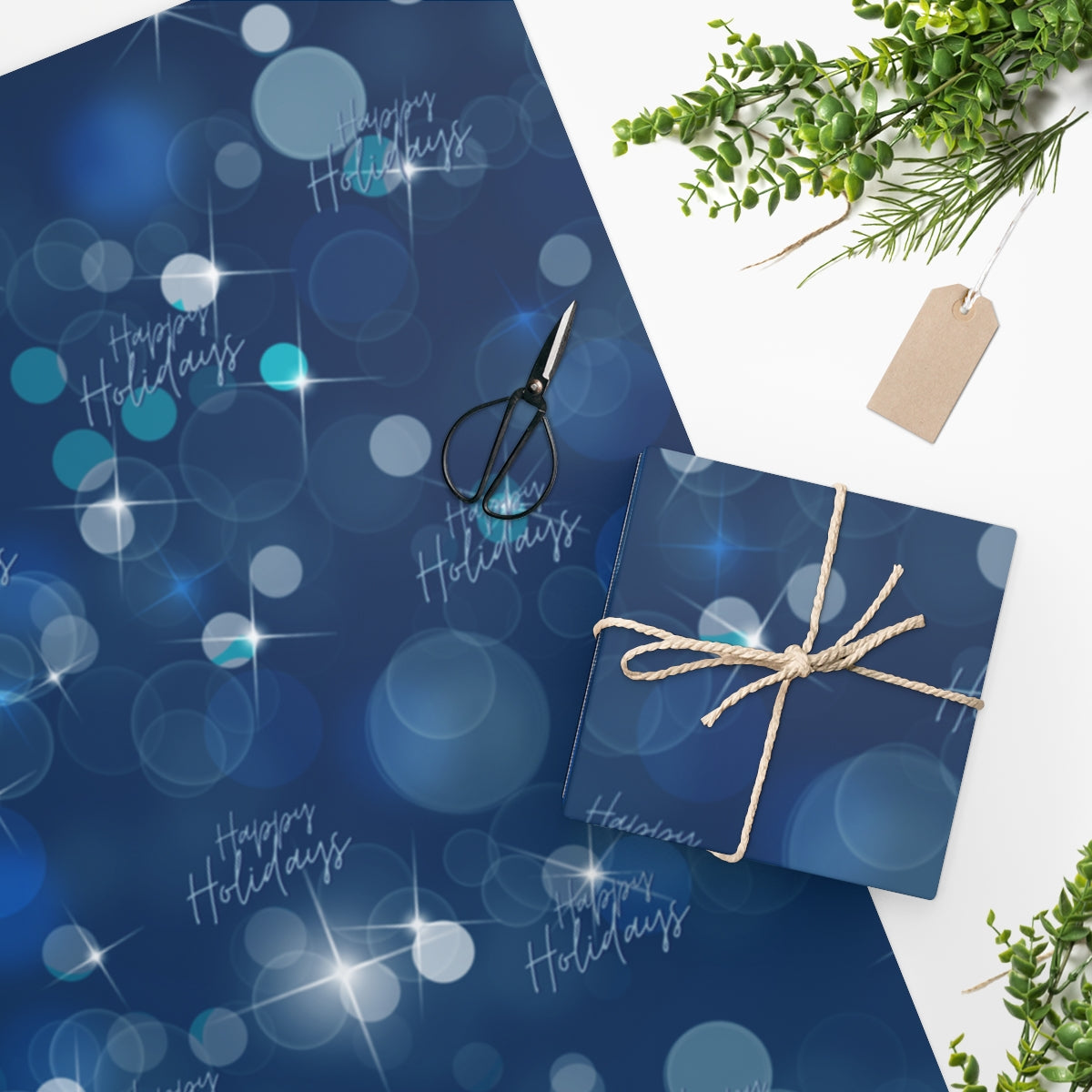 Blue Happy Holidays - Wrapping Paper