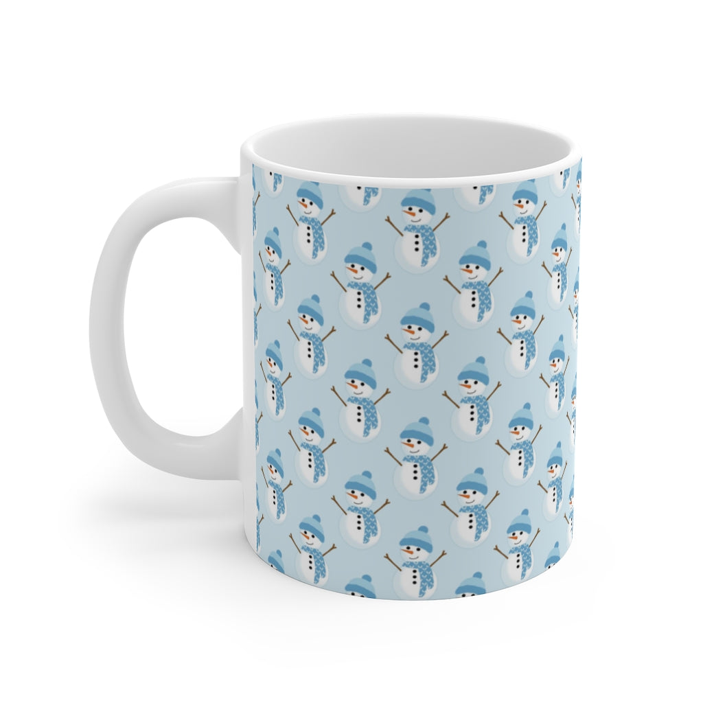 Blue Scarf Snowmen Mug