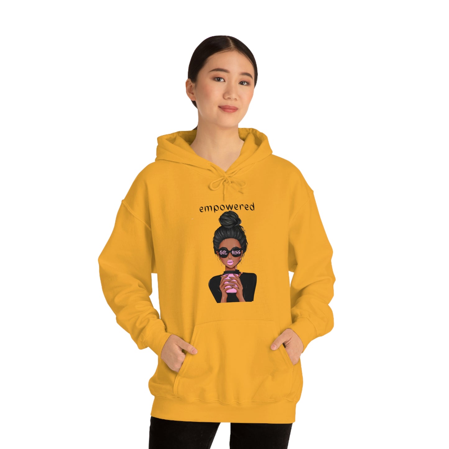 Empowered Girl (African American with black hair) Boss Hooded Sweatshirt