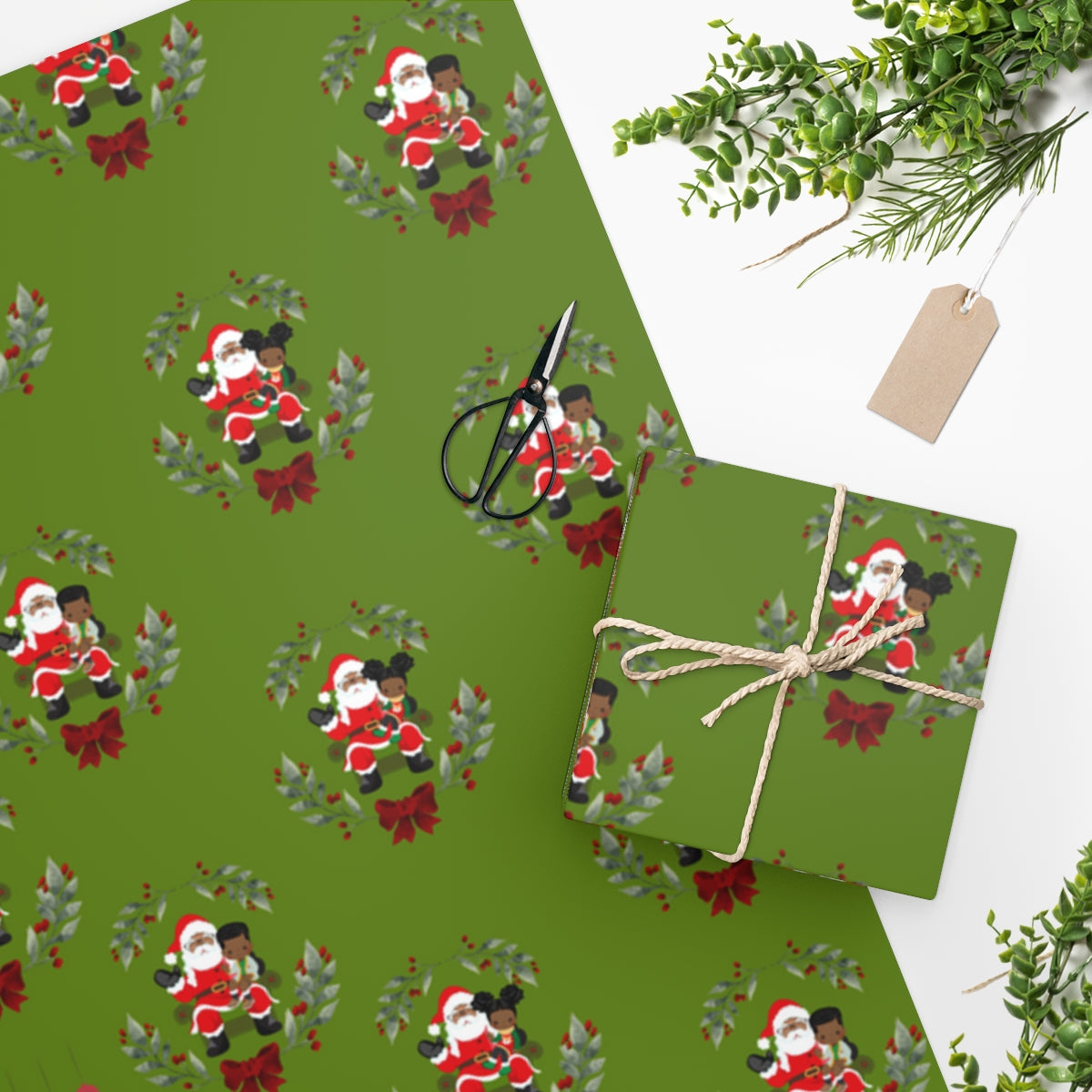 Sitting on Santa's Lap (light green background) - Wrapping Paper