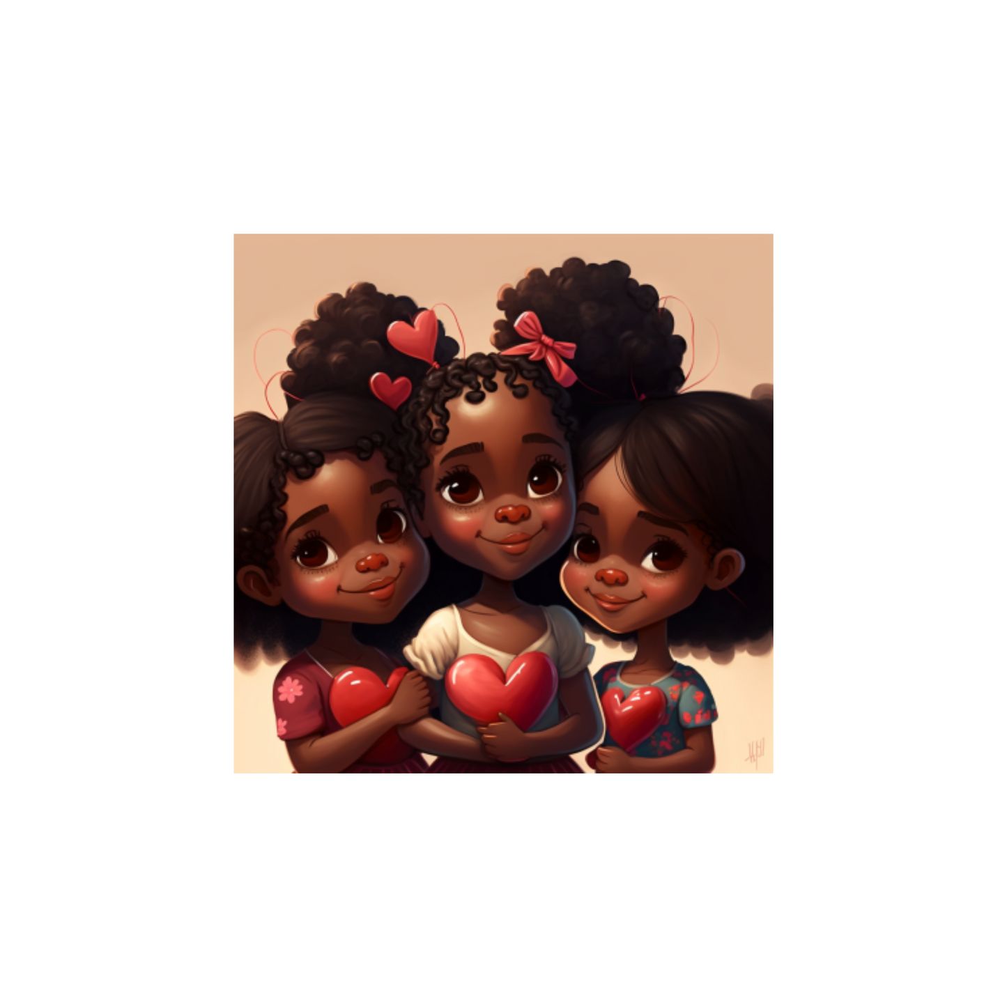 Cute African American Girls With Red Hearts