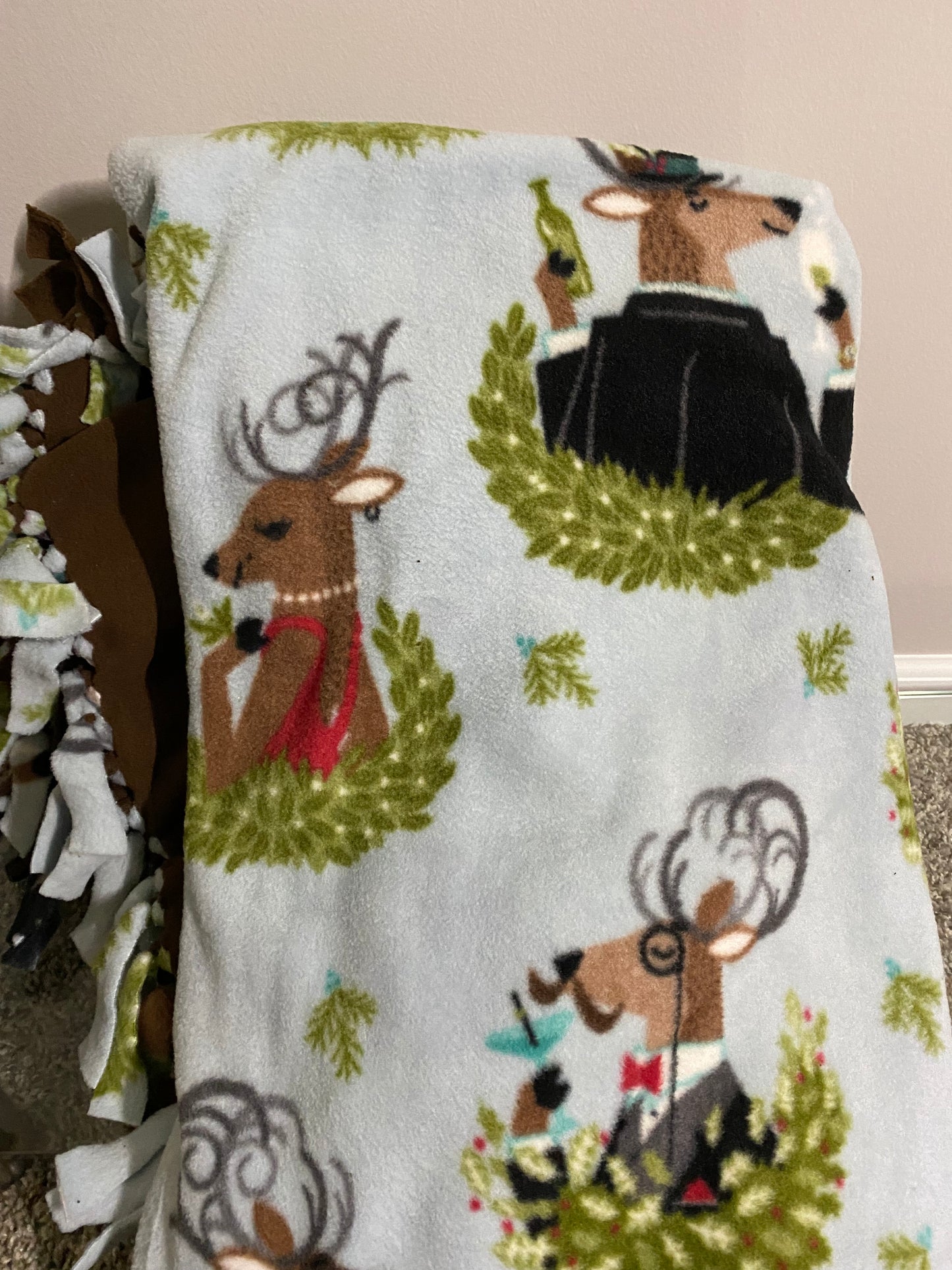 Fancy Reindeer Fleece, Tied Blanket