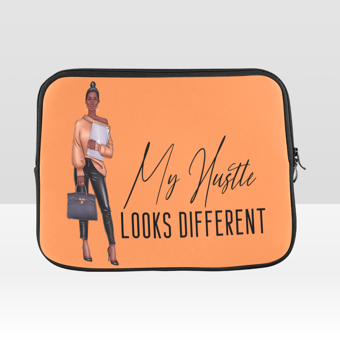 My Hustle Looks Different (African American Girl) Laptop Sleeve - Peach