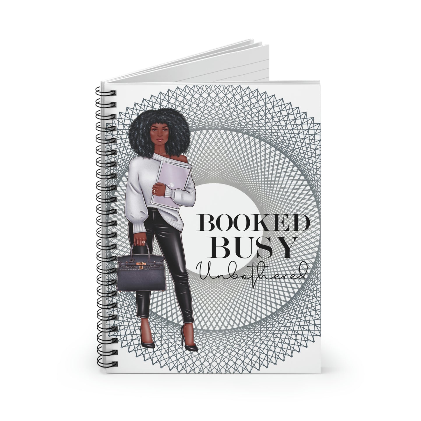 Booked, Busy, Unbothered (African American) (Silver Spiral Cover) Spiral Notebook - Ruled Line