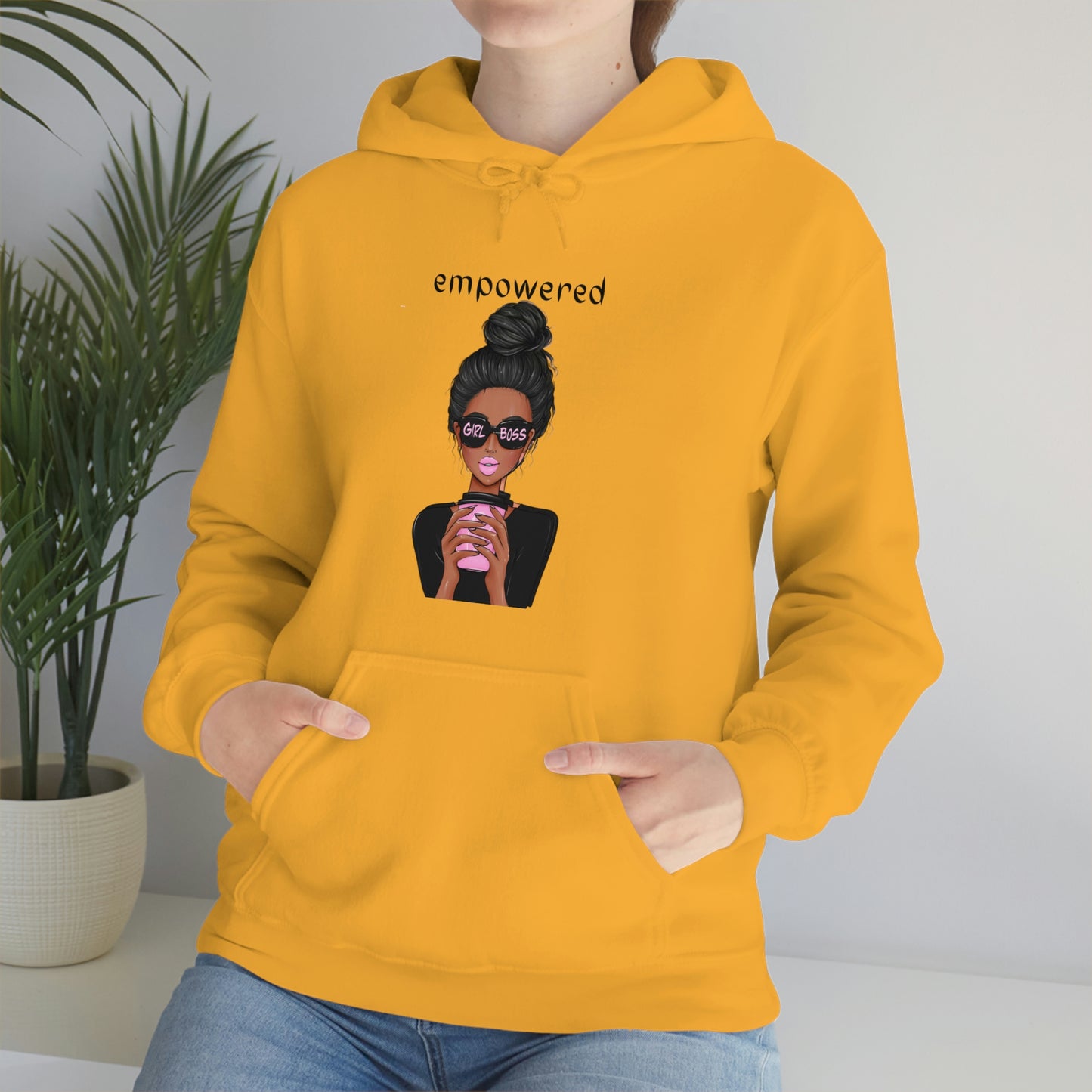 Empowered Girl (African American with black hair) Boss Hooded Sweatshirt