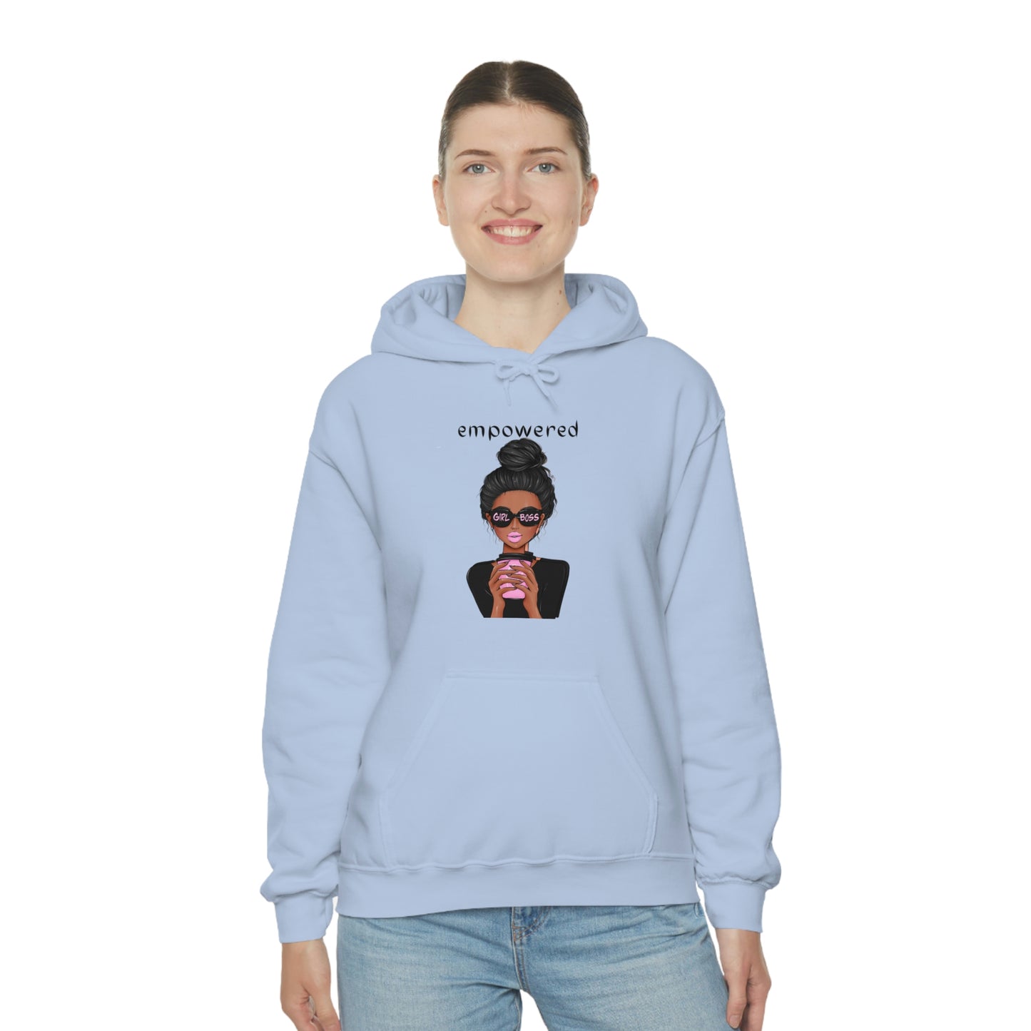 Empowered Girl (African American with black hair) Boss Hooded Sweatshirt