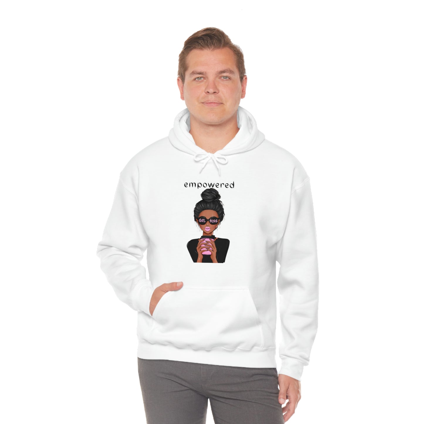 Empowered Girl (African American with black hair) Boss Hooded Sweatshirt