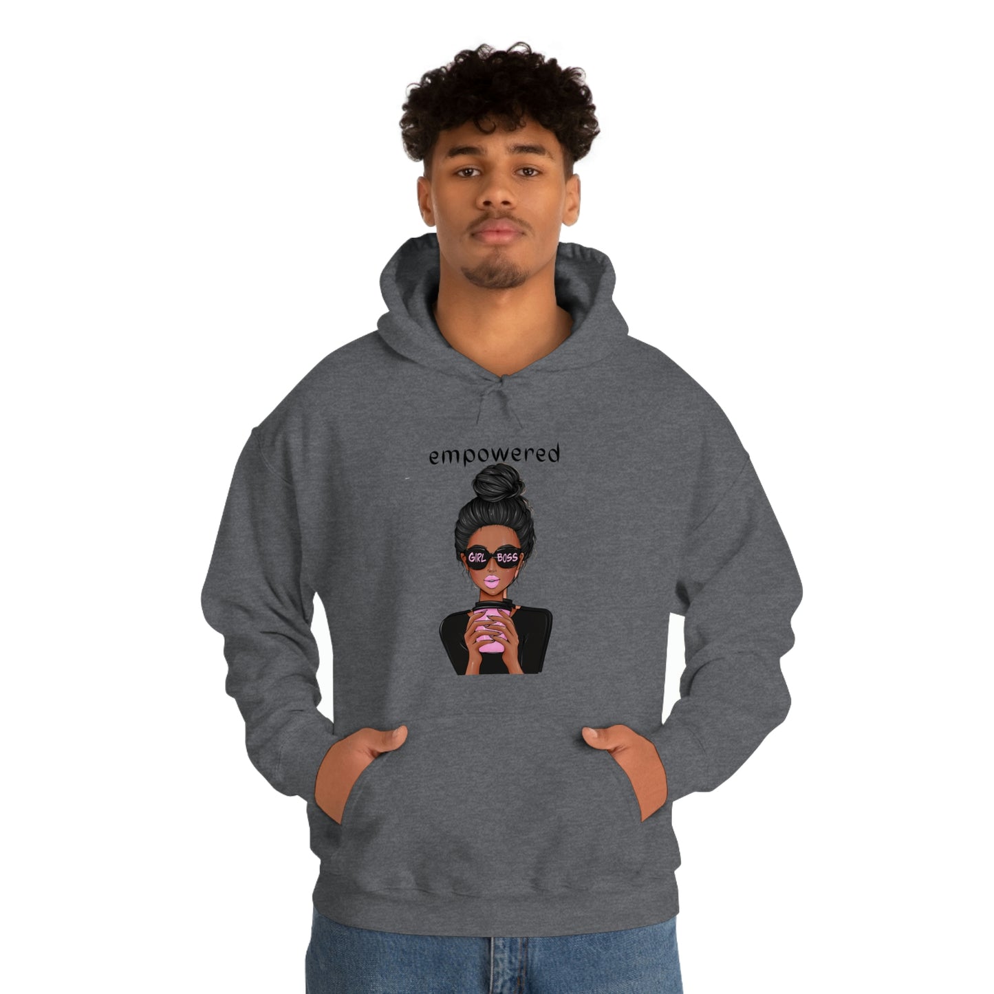 Empowered Girl (African American with black hair) Boss Hooded Sweatshirt