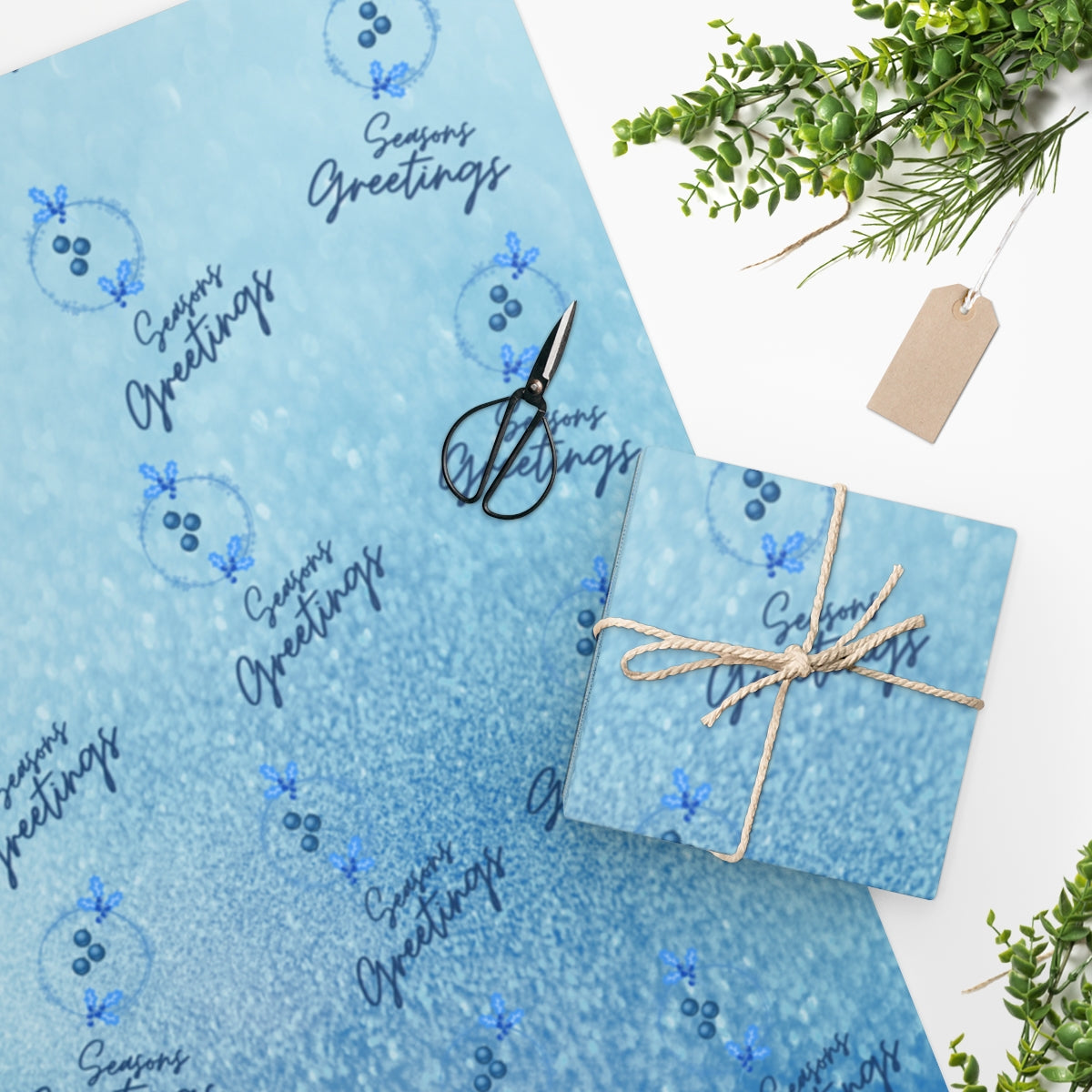 Blue Seasons Greetings - Wrapping Paper