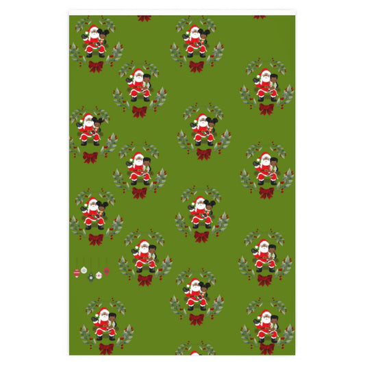 Sitting on Santa's Lap (light green background) - Wrapping Paper