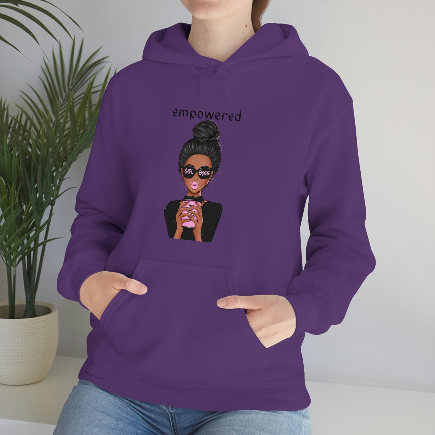 Empowered Girl (African American with black hair) Boss Hooded Sweatshirt