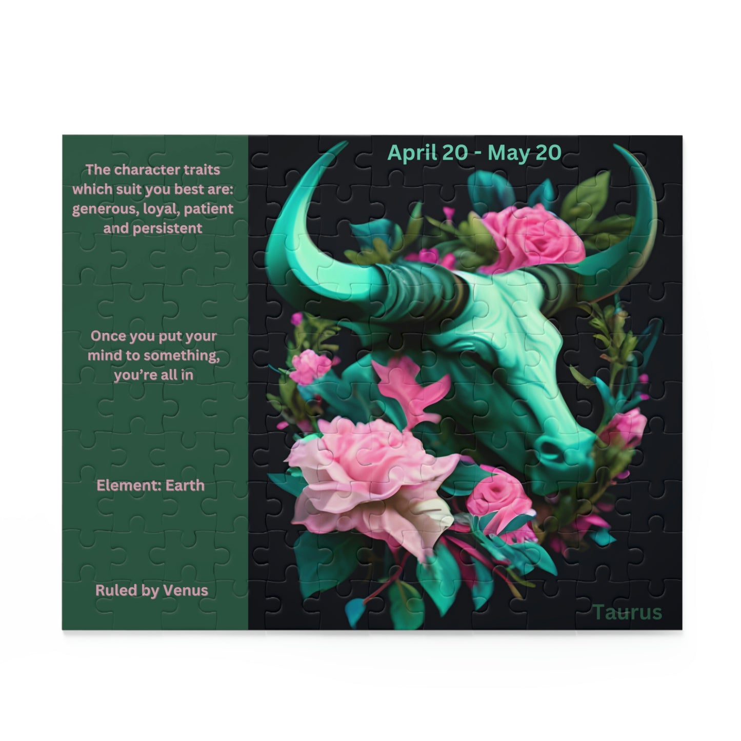 Taurus Blue, Pink, Green Bull Puzzle (120, 252, 500-Piece)