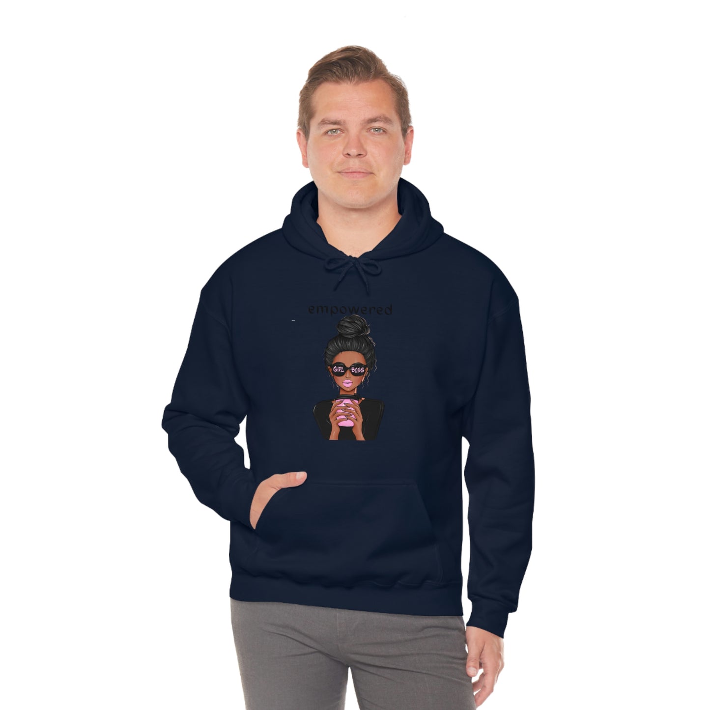 Empowered Girl (African American with black hair) Boss Hooded Sweatshirt