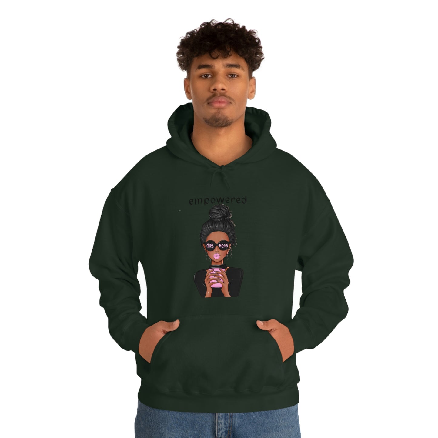 Empowered Girl (African American with black hair) Boss Hooded Sweatshirt