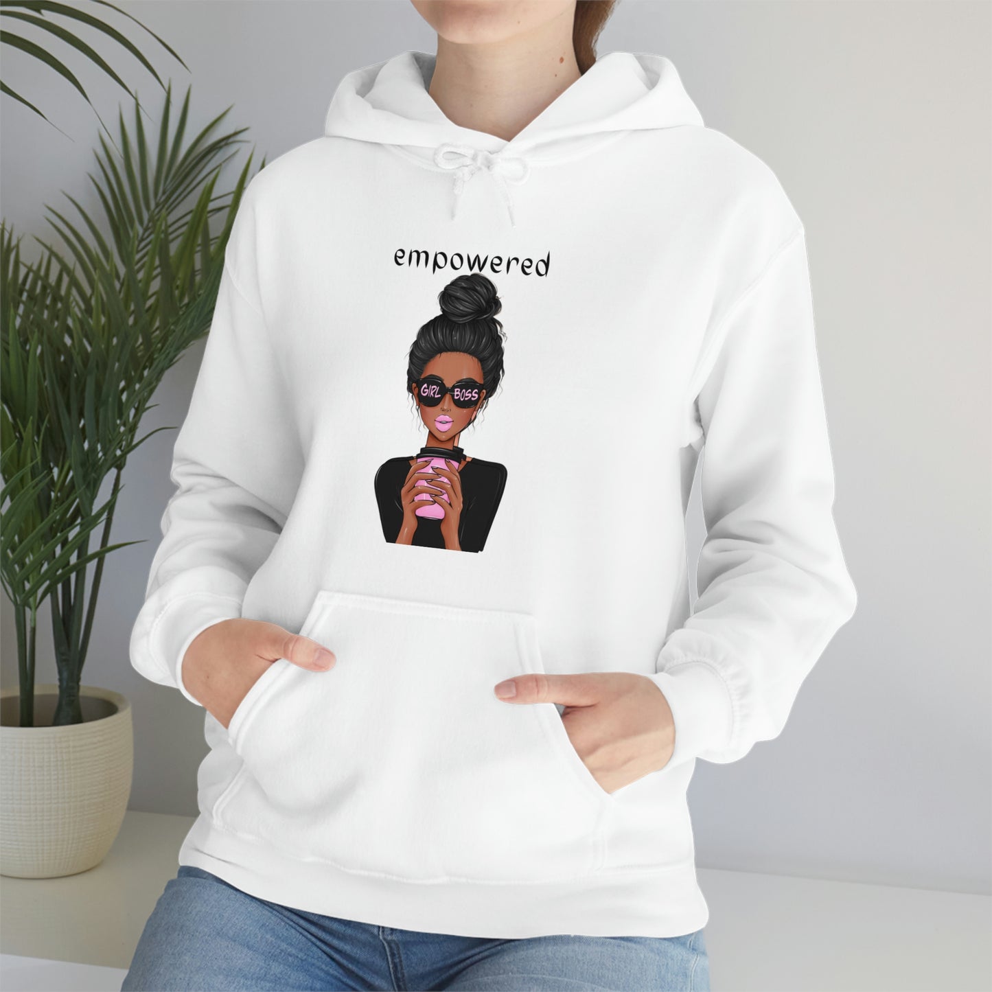 Empowered Girl (African American with black hair) Boss Hooded Sweatshirt