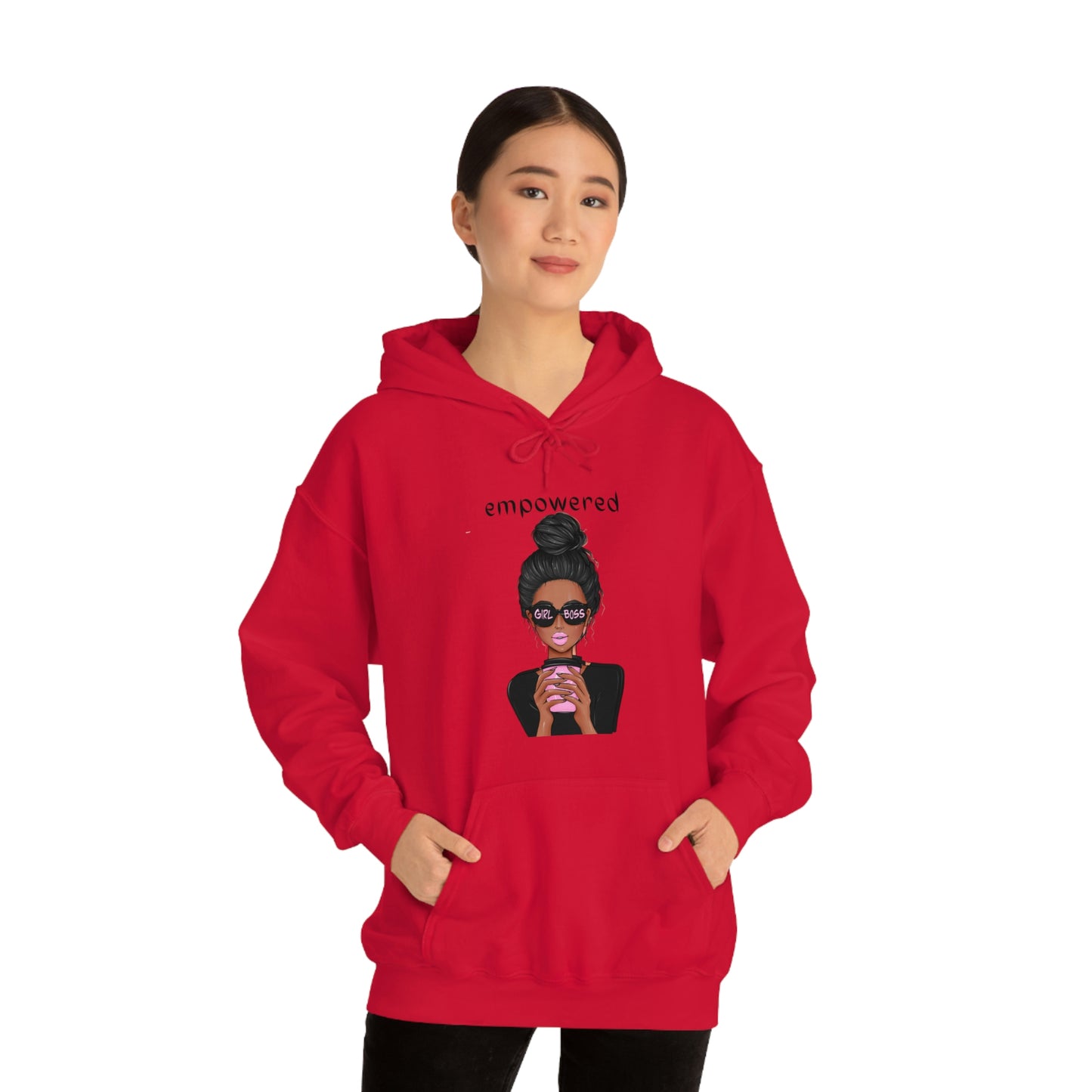 Empowered Girl (African American with black hair) Boss Hooded Sweatshirt